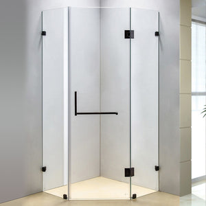 1000 x 1000mm Frameless 10mm Glass Shower Screen By Della Francesca Black Hardware, Square Handle