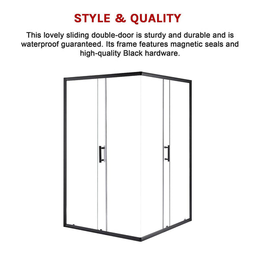 1200 x 900mm Sliding Door Nano Safety Glass Shower Screen in Black