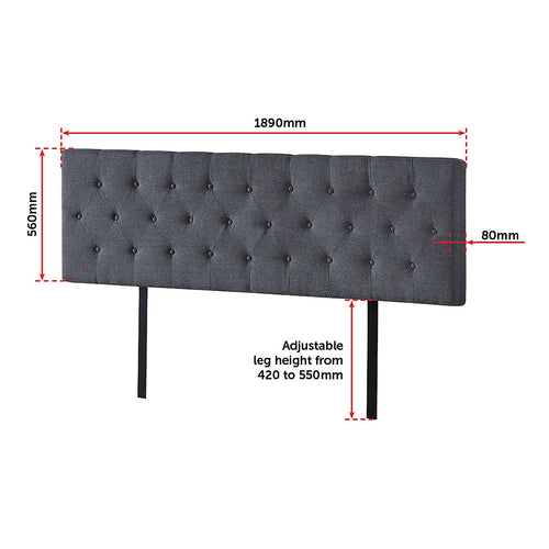 King Linen Fabric Deluxe Headboard Bedhead in Grey