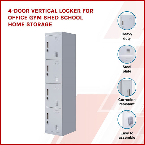 Grey Locker with 4 Doors & Padlock-operated – Storage for Gym, School, or Workplace