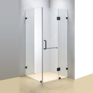 100 x 90cm Frameless 10mm Glass Shower Screen By Della Francesca BLACK Hardware, ROUND Handle