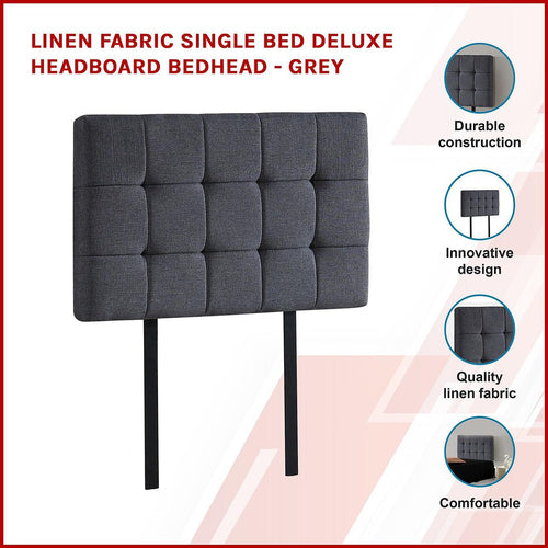 Grey Linen Fabric Single Deluxe Tufted Headboard Bedhead