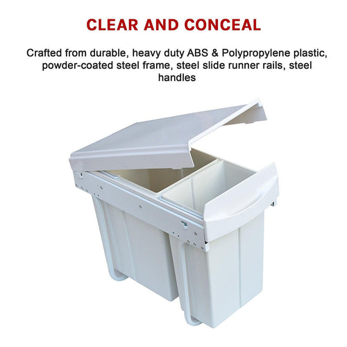 Kitchen Double Slide Pull Out Bin for Garbage Rubbish Waste 10L+20L