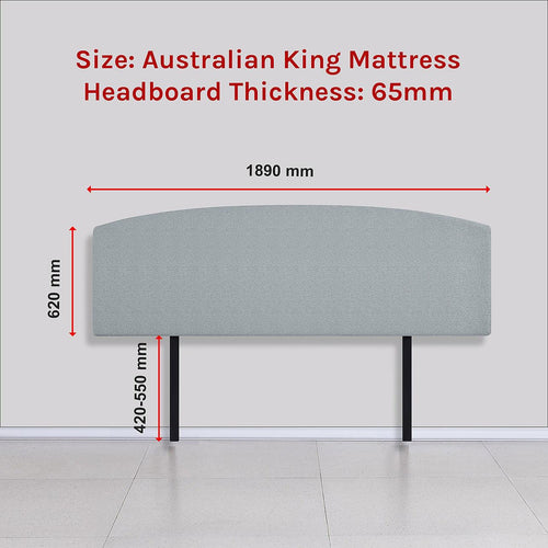 Curved King Bed Deluxe Headboard Bedhead Linen Fabric Stone Grey 