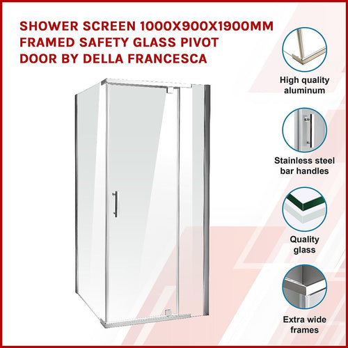 1000 x 900 x 1900mm Framed Safety Glass Pivot Door Shower Screen in CHROME
