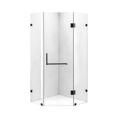 900 x 900mm Frameless 10mm Glass Shower Screen By Della Francesca Black Hardware, Square Handle