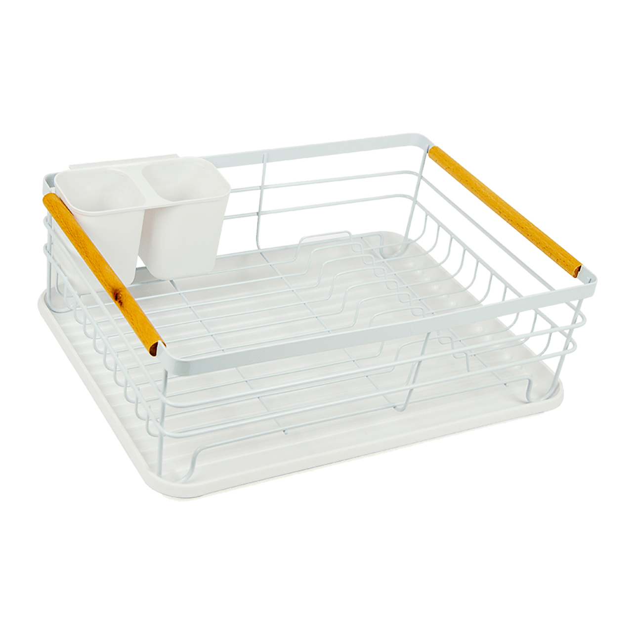 White dish rack with wood handles sale
