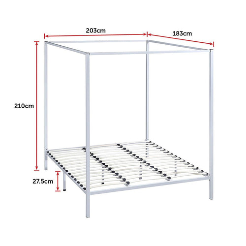 4 Four Poster King Bed Frame - Cream