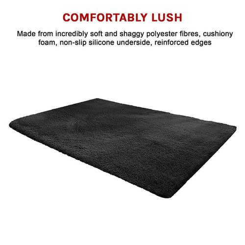 230x160cm Floor Rugs Large Shaggy Rug Area Carpet Bedroom Living Room Mat Black