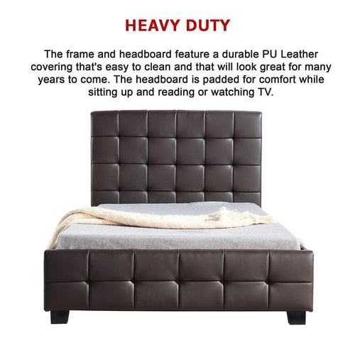 King Single Brown PU Leather Deluxe Bed Frame