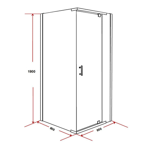 900 x 800 x 1900mm Framed Safety Glass Pivot Door Shower Screen in CHROME