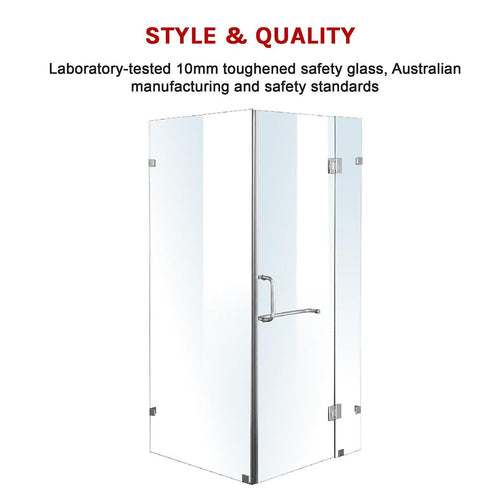 110 x 70cm Frameless 10mm Glass Shower Screen By Della Francesca CHROME Hardware, ROUND Handle