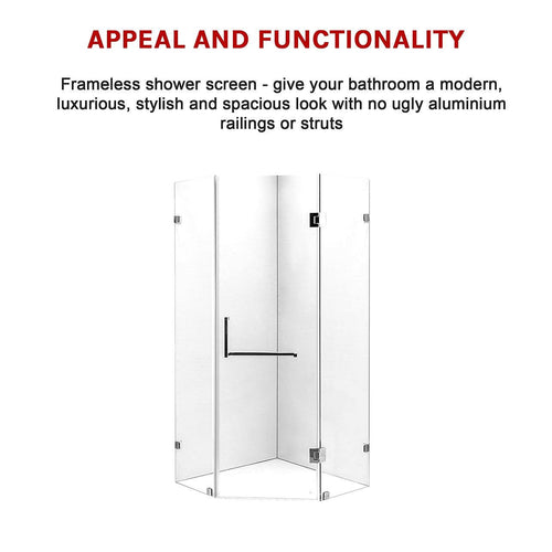 900 x 900mm Frameless 10mm Glass Shower Screen By Della Francesca Chrome Hardware, Square Handle