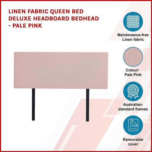 Linen Fabric Rectangular Queen Bed Deluxe Headboard Bedhead Pale Pink 