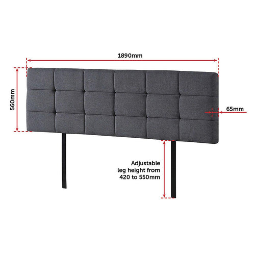 Grey Linen Fabric King Deluxe Tufted Headboard Bedhead