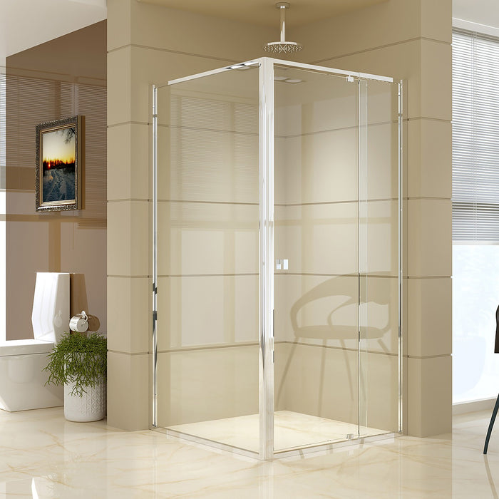 Front: (98~106) x 195cm Adjustable Semi Frameless Shower Screen in Chrome Side: (98~101) x 195cm