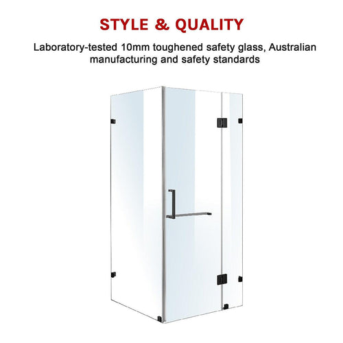 100 x 100cm Frameless 10mm Glass Shower Screen By Della Francesca BLACK Hardware, ROUND Handle