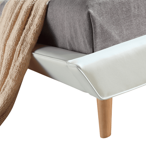 Queen PU Leather Deluxe Bed Frame - White