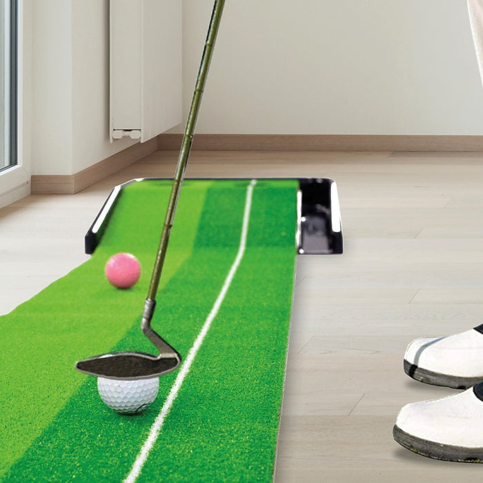 Indoor Practice Putting Green 2.5m Mat Inclined Ball Return Fake Grass 2 Holes