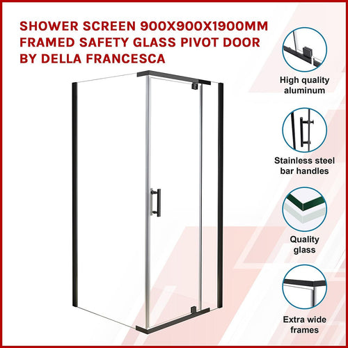 900 x 900 x 1900mm Framed Safety Glass Pivot Door Shower Screen in Black