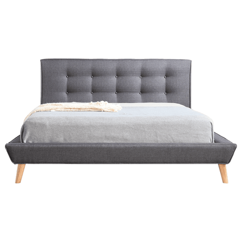 Queen Linen Fabric Bed with Button Tufted Headboard - Grey