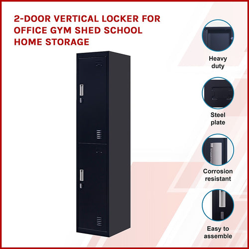 2-Door Black Locker Cabinet Padlock-operated – Secure & Durable