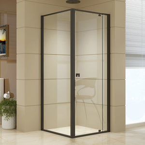 Front: (74~82) x 195cm Adjustable Semi Frameless Shower Screen in Black Side: (77~80) x 195cm