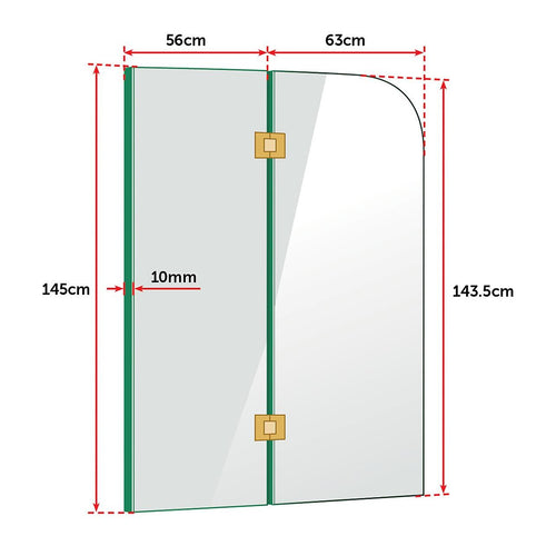 Frameless Glass Bath Screen 120 x 145cm Gold Finish