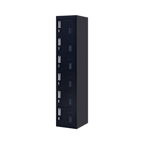 6-Door Black Metal Locker Cabinet – Vertical Storage with Padlock-operated for Office, School