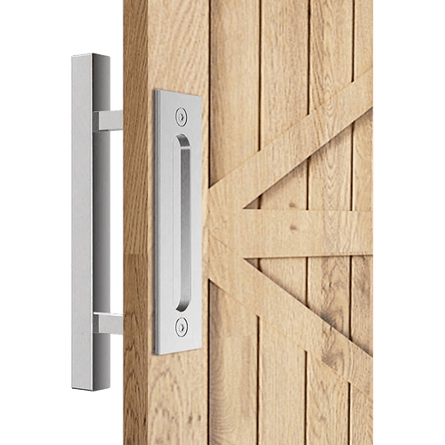 12" Square Pull and Flush Door Handle Set Stainless Steel Barn Door Hardware
