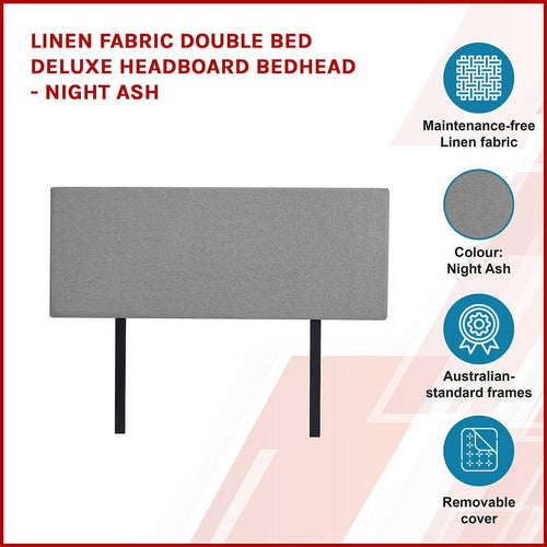 Linen Fabric Rectangular Double Bed Deluxe Headboard Bedhead Night Ash 