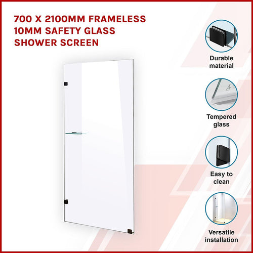 70 x 210cm Frameless 10mm Safety Glass Shower Screen BLACK