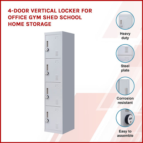 Grey Locker with 4 Doors & 4-Digit Combination Lock – Storage for Gym, School, or Workplace