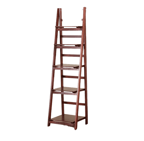5 Tier Wooden Ladder Shelf Stand Storage Book Display Rack - Coffee