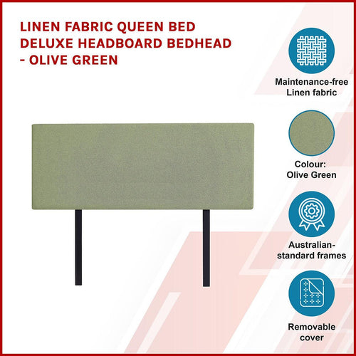 Linen Fabric Rectangular Queen Bed Deluxe Headboard Bedhead Olive Green 