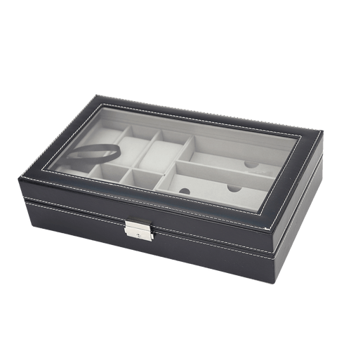 6+3 Grid Watch Sunglass Eyeglasses Display Box Case Storage Organizer PU Leather