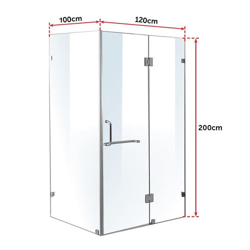 120 x 100cm Frameless 10mm Glass Shower Screen By Della Francesca CHROME Hardware, ROUND Handle
