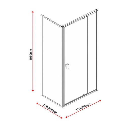 Front: (98~106) x 195cm Adjustable Semi Frameless Shower Screen in Chrome Side: (77~80) x 195cm