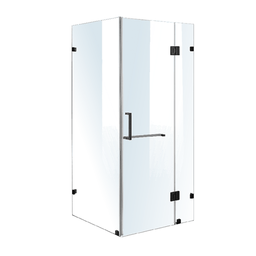 100 x 100cm Frameless 10mm Glass Shower Screen By Della Francesca BLACK Hardware, ROUND Handle