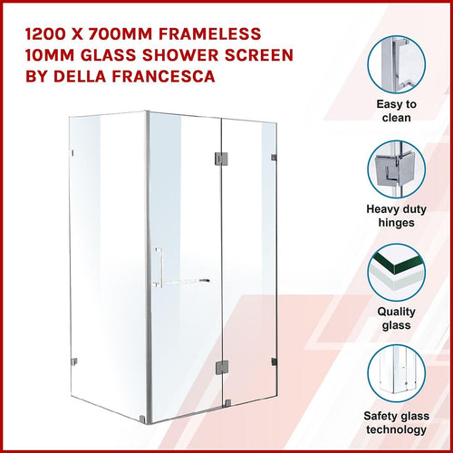 120 x 70cm Frameless 10mm Glass Shower Screen By Della Francesca CHROME Hardware,SQUARE Handle