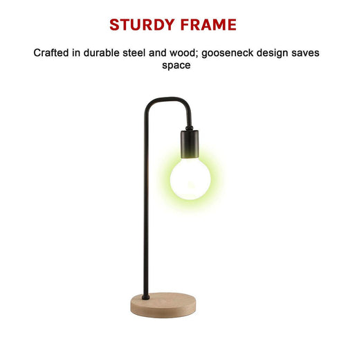Modern Black Table Lamp Desk Light Timber Base Bedside Bedroom