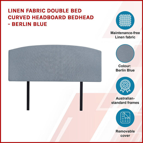 Linen Fabric Curved Double Bed Deluxe Headboard Bedhead Berlin Blue 
