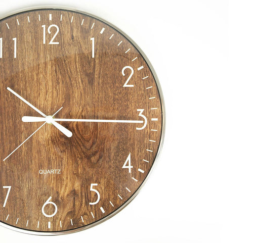 14-inch Round Wall Clock Silent Non-Ticking Quartz Battery Operated Wood Grain 