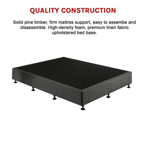 King Single Slatted Ensemble Bed Base - Platinum Graphite Linen Breathable Cover