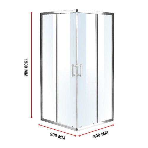 900 x 800mm Sliding Door Nano Safety Glass Shower Screen in CHROME