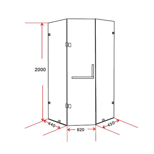 900 x 900mm Frameless 10mm Glass Shower Screen By Della Francesca Nickel Hardware, Round Handle