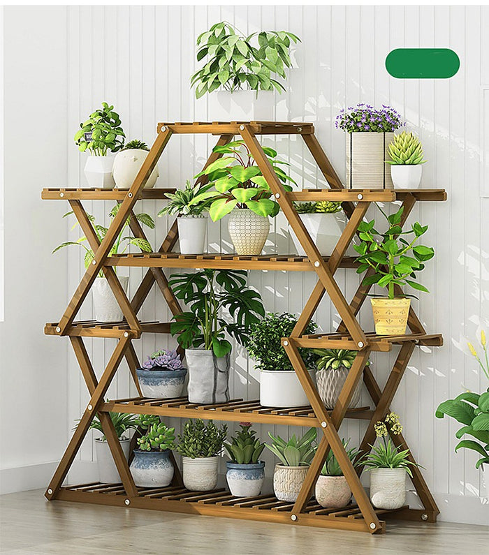 Bamboo Multilayer Flower Plant Bonsai Rack Shelf Stand Porch Lawn Patio - Dark Wood