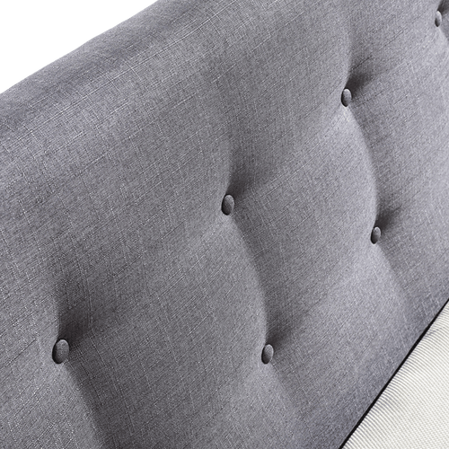 Double Linen Fabric Bed with Button Tufted Headboard - Grey