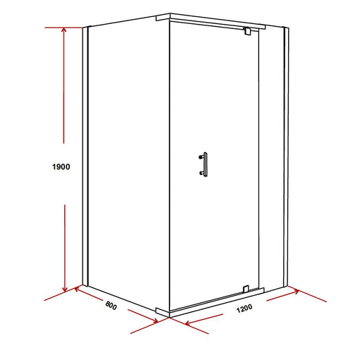 1200 x 800 x 1900mm Framed Safety Glass Pivot Door Shower Screen in CHROME