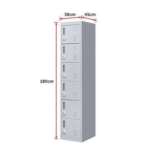 6-Door Grey Metal Locker Cabinet – Vertical Storage with 3-Digit Combination Lock for Office, School